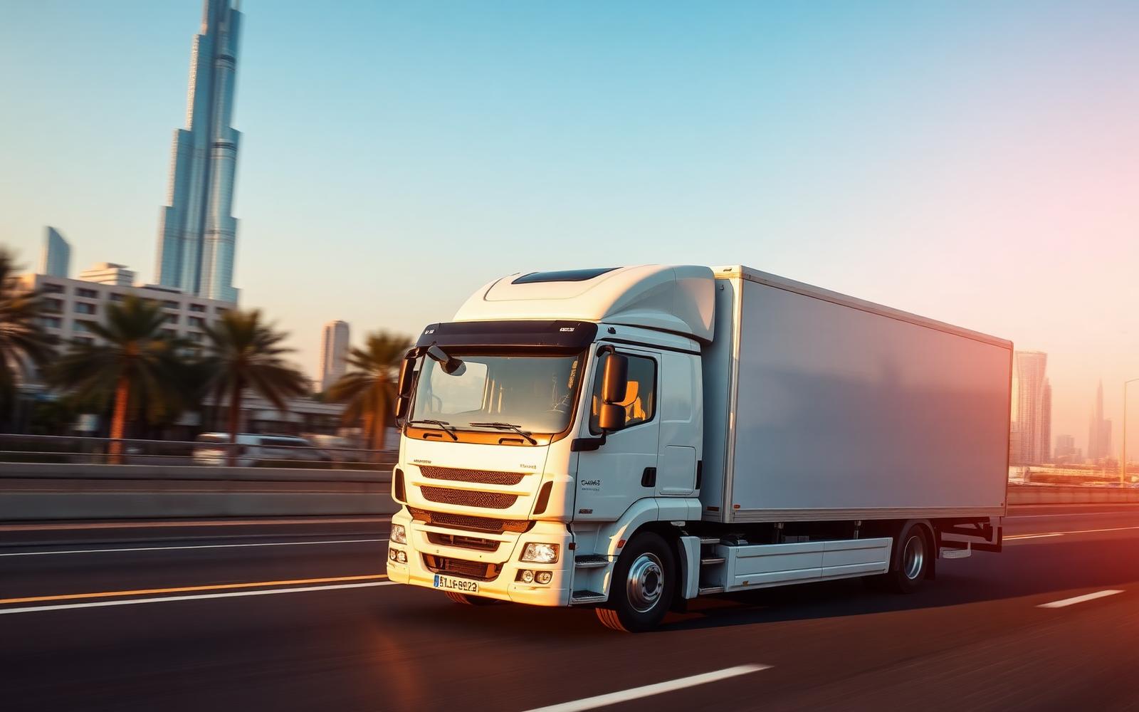 Refrigerated delivery truck on a Dubai highway