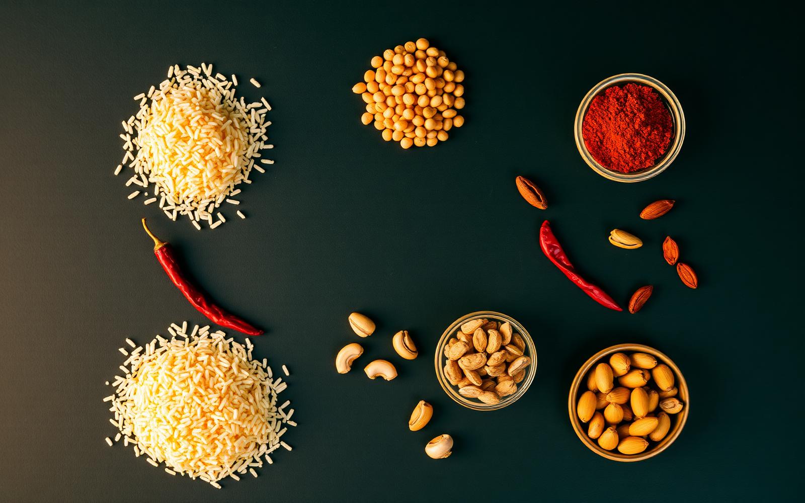 Premium foodstuff product flat lay